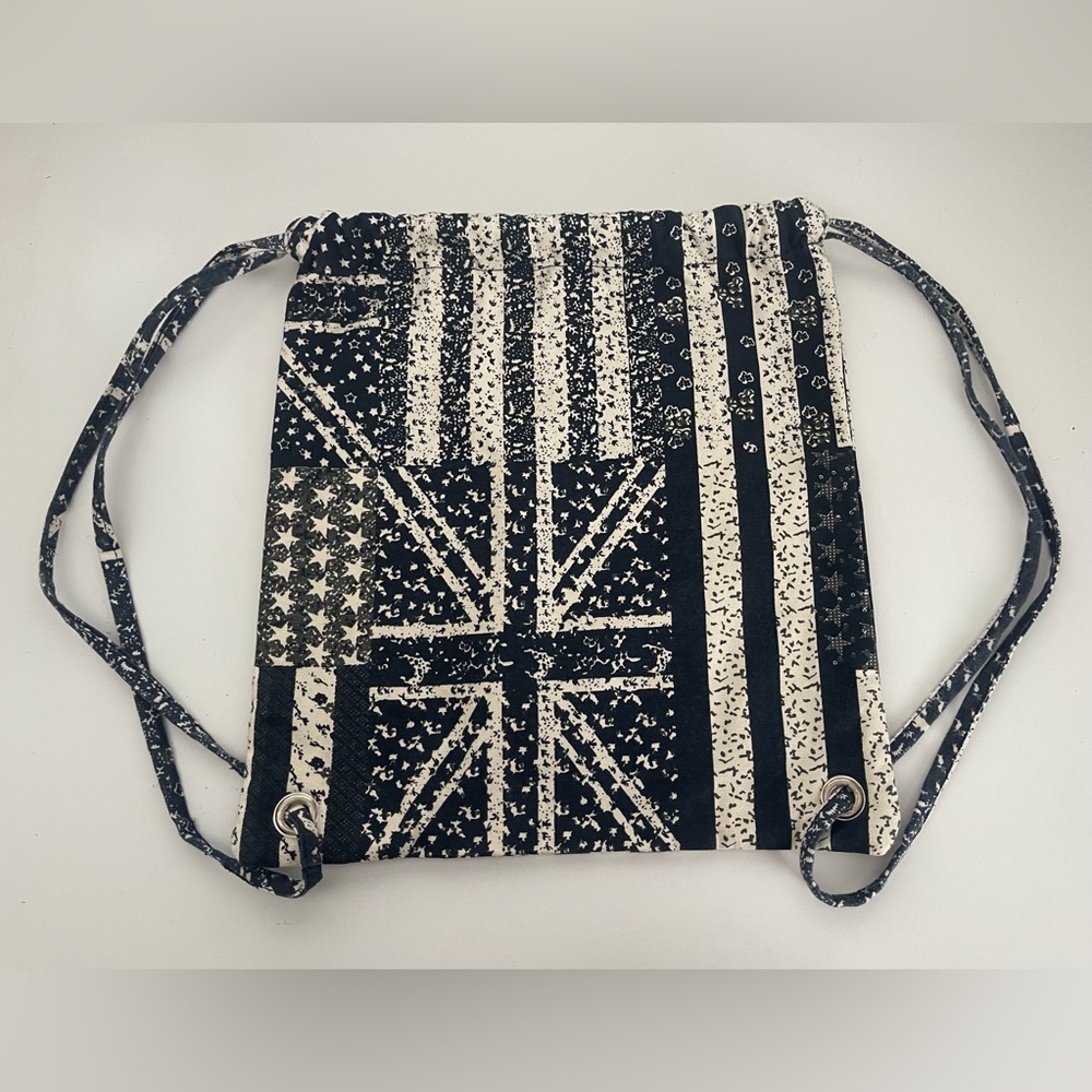 Aphorism by Anthropologie British Flag Print Canvas Drawstring Backpack Bag